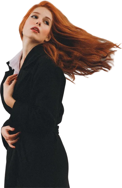 Windblown red hair, background removed