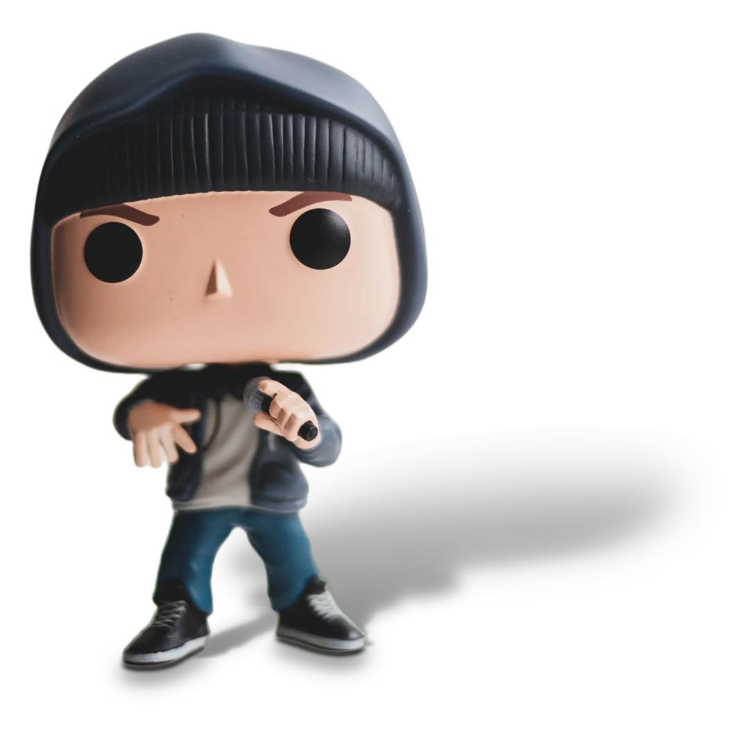 A vinyl collectible figure cut out with a cast shadow